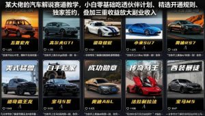 汽车解说垂类变现教学｜零基础吃透精选计划+独家签约，三重收益放大副业收入-猴哥资源站