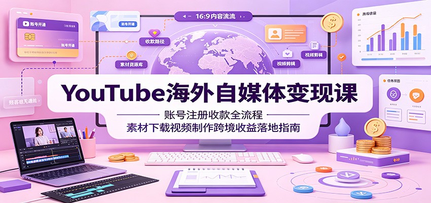 YouTube海外自媒体变现课，账号注册+收款全流程素材制作+跨境收益落地-猴哥资源站