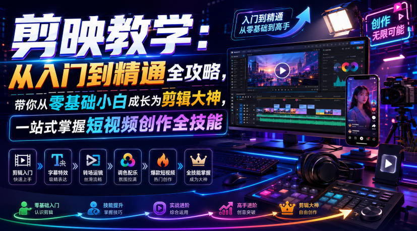 剪映从入门到精通，零基础小白到剪辑大神，一站式掌握短视频创作全技能-猴哥资源站