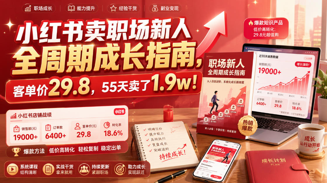 小红书职场成长指南拆解，客单价29.8元55天卖1.9w单虚拟资料变现-猴哥资源站
