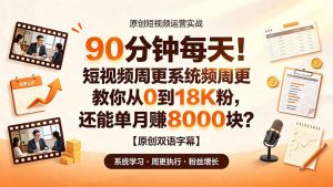 90分钟/天短视频周更系统,从0到1.8万粉单月赚8000美元实战拆解-猴哥资源站