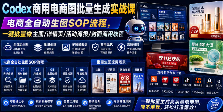 Codex电商全自动生图SOP，主图详情页活动海报封面批量商用-猴哥资源站