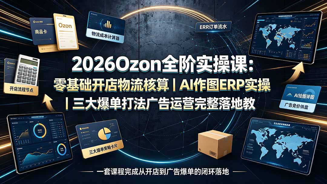 2026Ozon全阶实操课，零基础开店物流核算+AI作图ERP实操+三大爆单打法完整落地-猴哥资源站