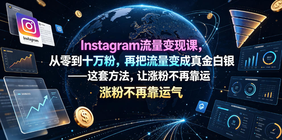 Instagram流量变现课｜从零冷启动冲到十万粉，标准化流量转化体系，不靠运气稳定赚海外收益（双语字幕）-猴哥资源站