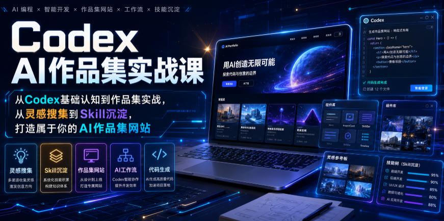 Codex AI作品集实战课，基础认知到作品集实战从灵感到Skill沉淀打造AI作品集网站-猴哥资源站