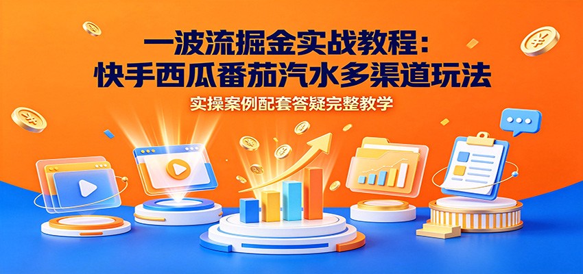 一波流掘金实战：快手西瓜番茄汽水多渠道玩法，批量操作平台流量收益-猴哥资源站