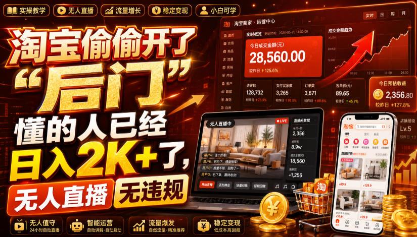 淘宝无人直播拆解，一台电脑24小时线上门店单号日入2K+-猴哥资源站