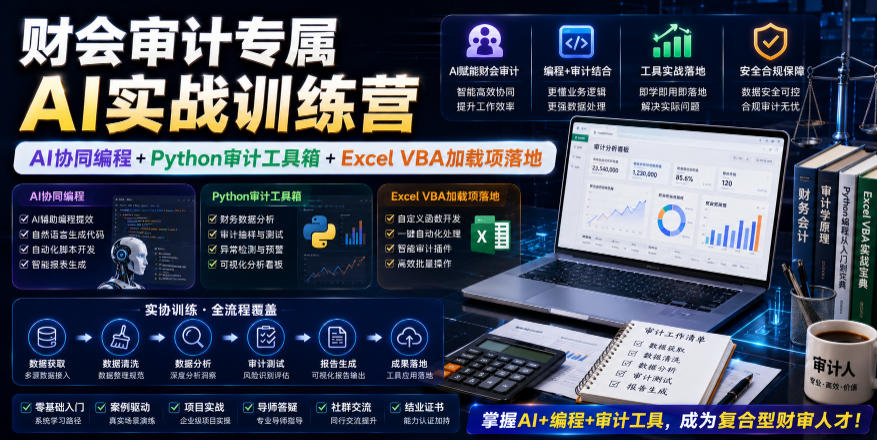 财会审计AI实战训练营，Python审计工具箱+Excel VBA加载项落地-猴哥资源站