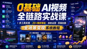 0基础AI视频全链路实战:多工具实操·20+爆款模板·涨粉运营·全场景变现系统课-猴哥资源站
