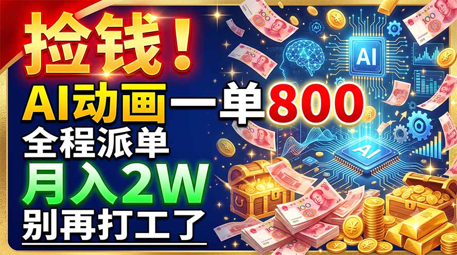 AI动画微课代做副业拆解，一单500-1000元月入2W+全程派单不压款-猴哥资源站