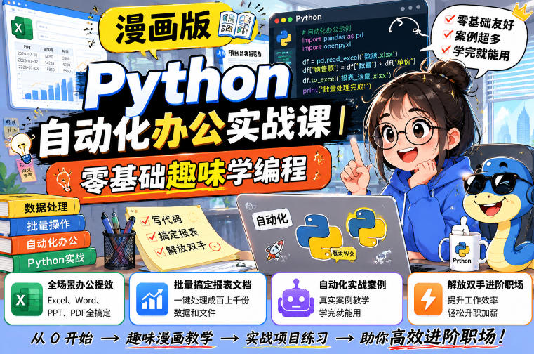 漫画版Python自动化办公，零基础趣味学编程，批量搞定报表文档解放双手-猴哥资源站
