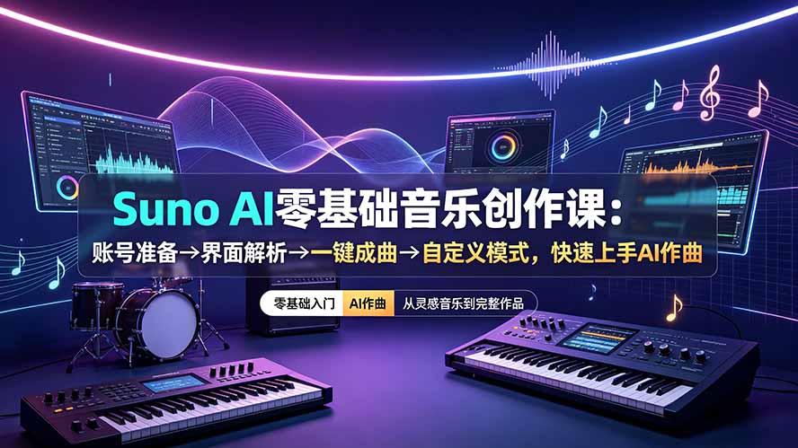 Suno AI零基础音乐创作，一键成曲+自定义模式+人声克隆-猴哥资源站