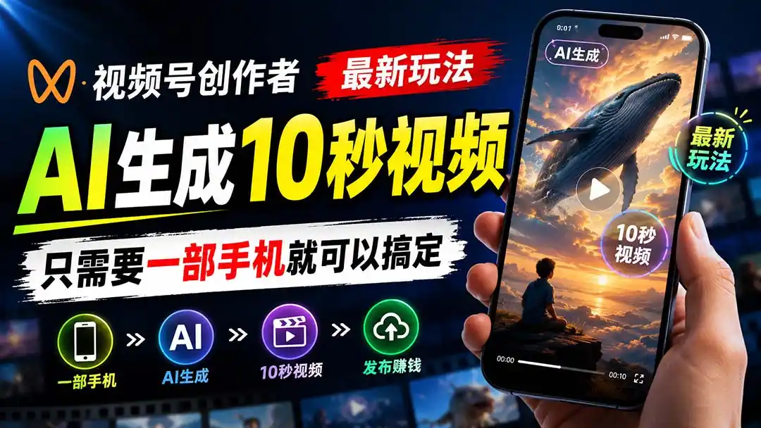 《视频号AI一键出片，10秒短视频轻松赚分成收益》-猴哥资源站
