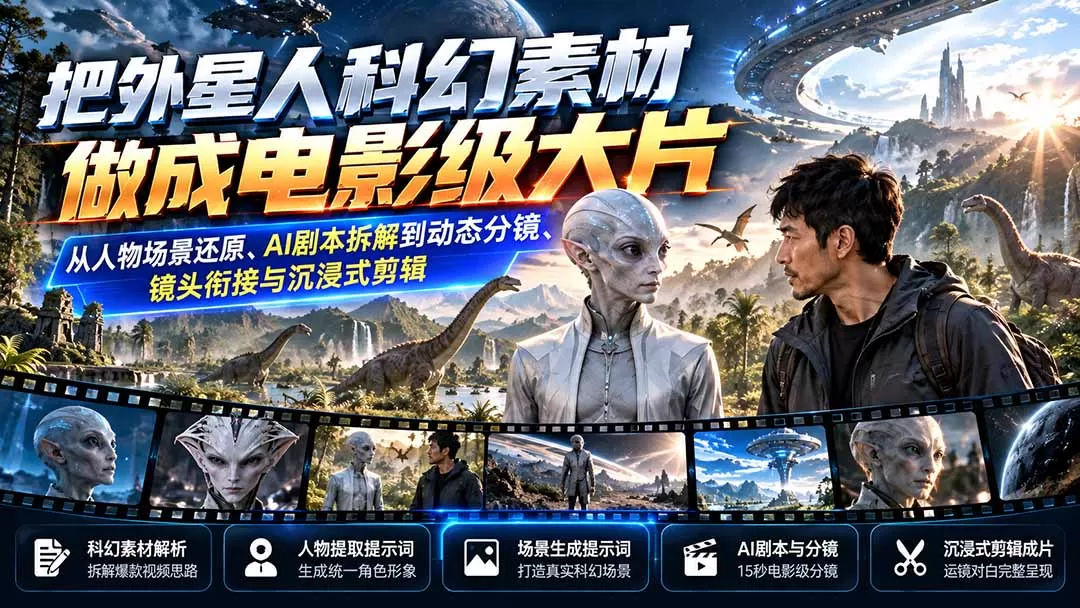 《AI外星人科普视频全流程实战，零基础做出电影级爆款短视频》-猴哥资源站