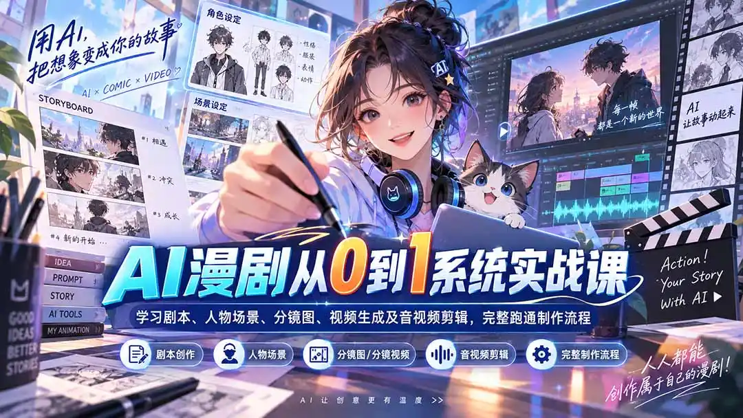 《AI漫剧全流程实操，10节跑通从剧本到成片完整生产线》-猴哥资源站