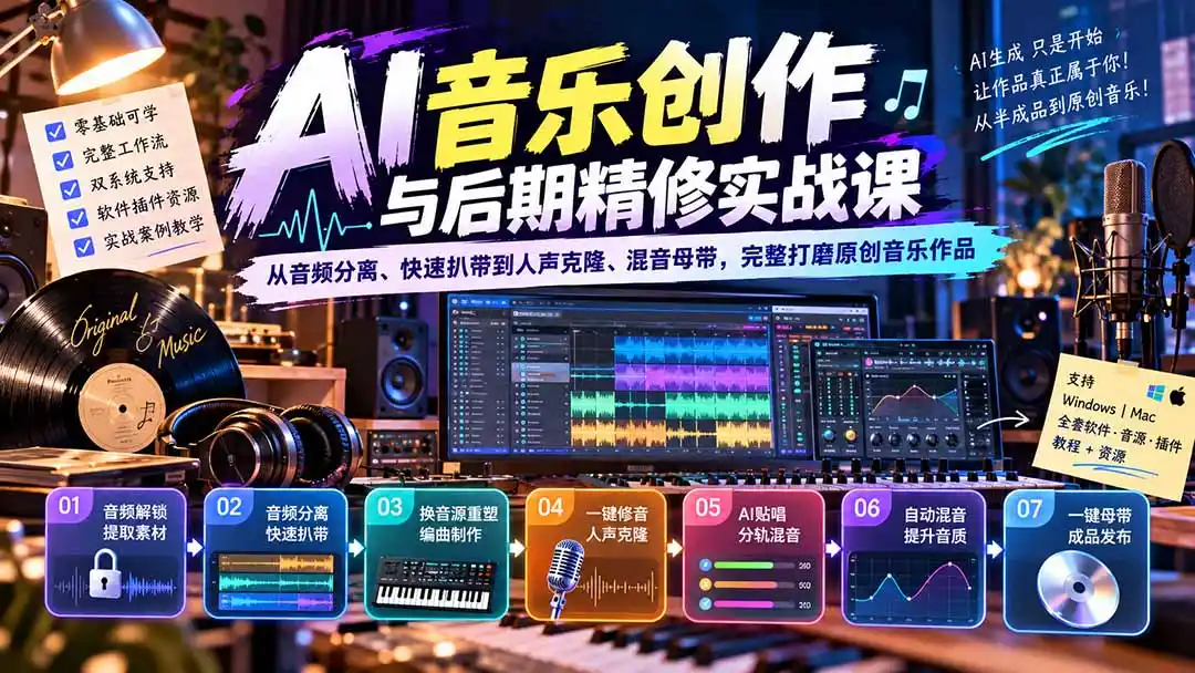 《AI音乐转原创全套实操，零基础跑通从半成品到成品全流程》-猴哥资源站