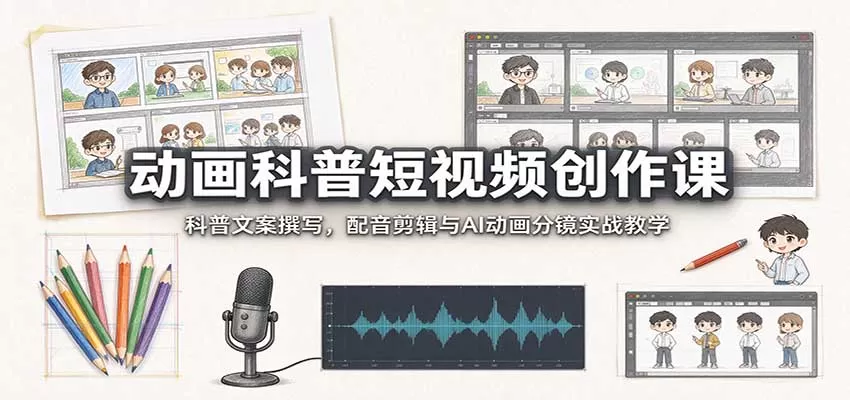 《动画科普短视频全流程实战：文案+AI动画双引擎，零基础也能批量出片》-猴哥资源站
