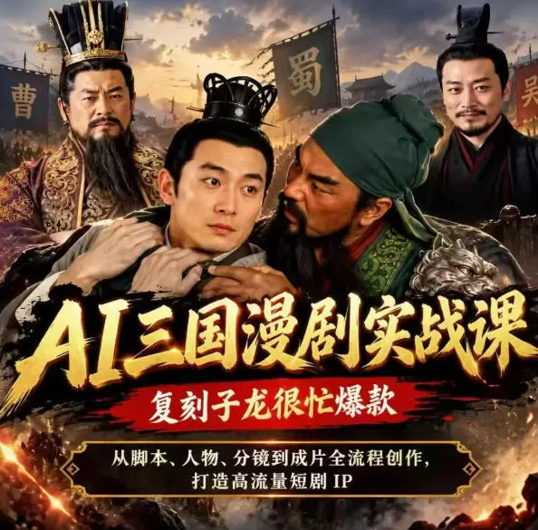 《零基础AI三国漫剧实战：复刻14万粉爆款，全流程批量出片》-猴哥资源站