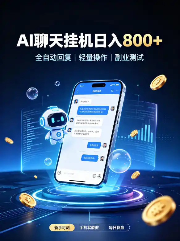 《AI聊天挂机全自动副业，单机日入80+矩阵放大日入800》-猴哥资源站