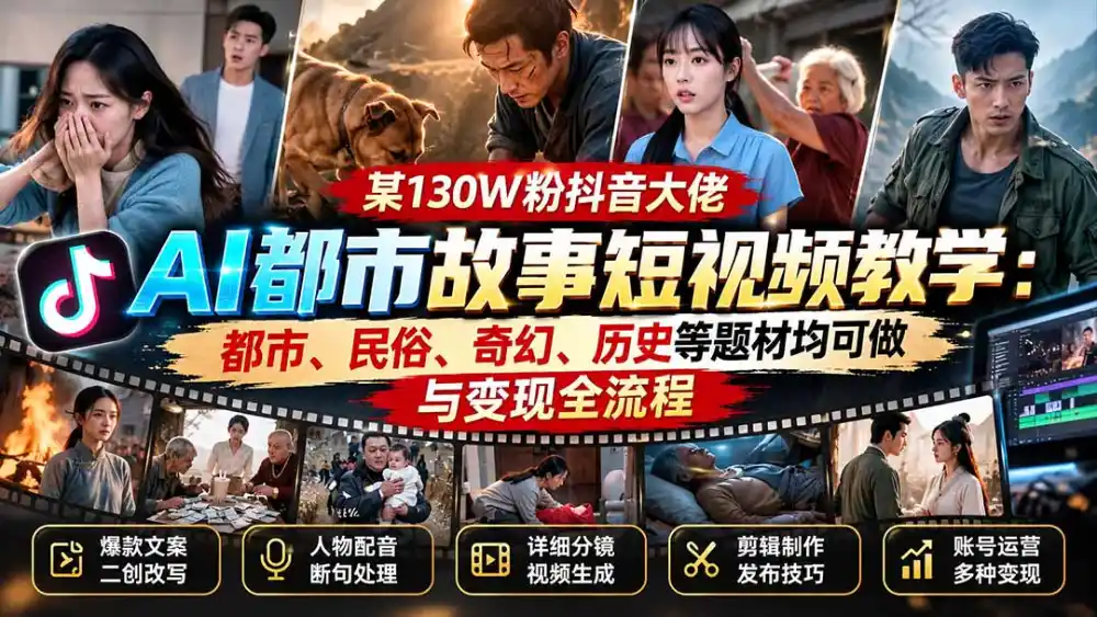 《AI都市故事短视频实战：爆款拆解+AI二创+分镜生成全流程》-猴哥资源站