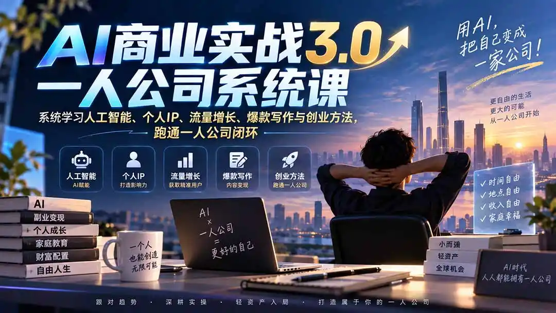 《AI商业实战3.0：一人公司全维度变现体系，普通人零基础轻资产入局攻略》-猴哥资源站