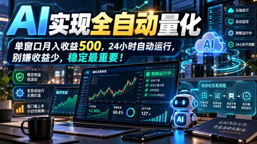 《AI全自动量化挂机，单窗口月稳500+，24小时无人值守躺赚攻略》-猴哥资源站