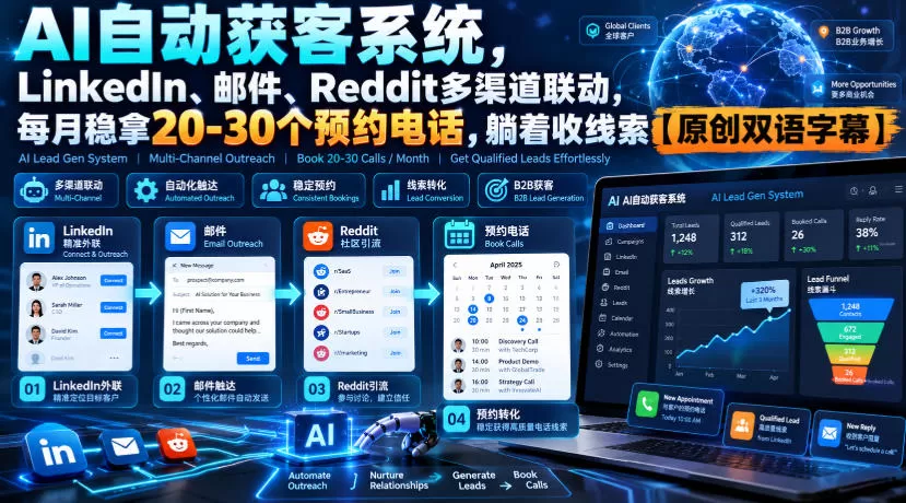 《AI全渠道获客系统：零代码部署智能体，每月稳约20-30场销售通话》-猴哥资源站