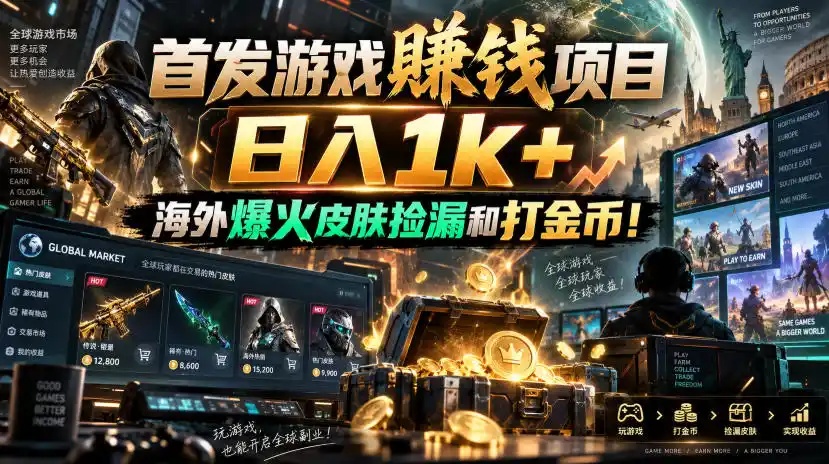 《海外爆火游戏皮肤捡漏+自动打金，挂机日入1k+的蓝海玩法》-猴哥资源站