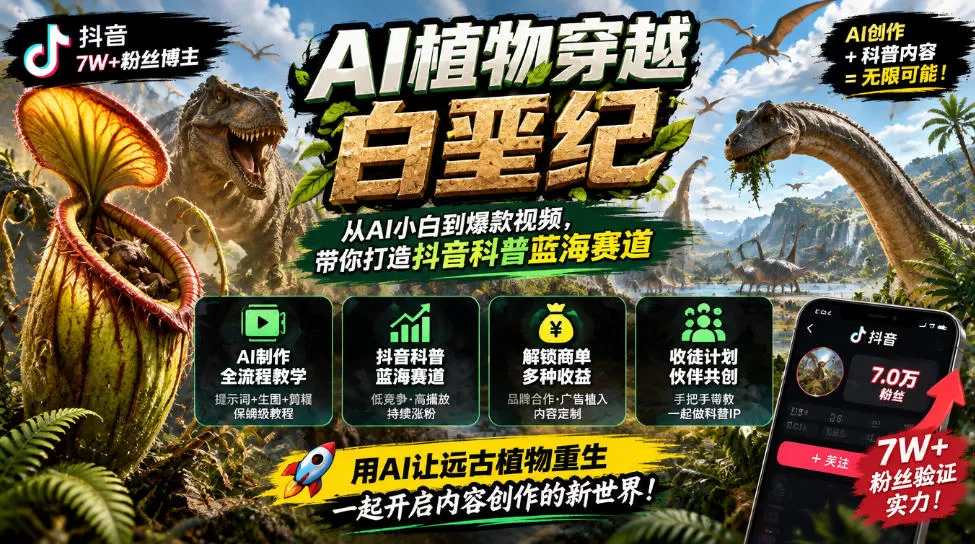 《AI植物穿越白垩纪,低配电脑零门槛,7万粉博主实战全拆解》-猴哥资源站