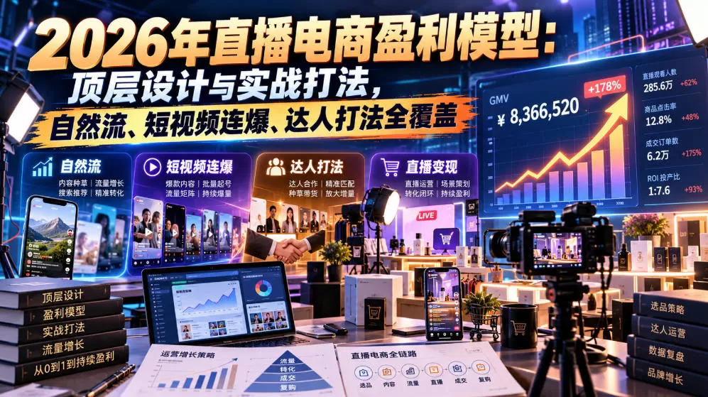 《2026直播电商盈利模型：全域自然流+短视频连爆+达人打法全拆解》-猴哥资源站