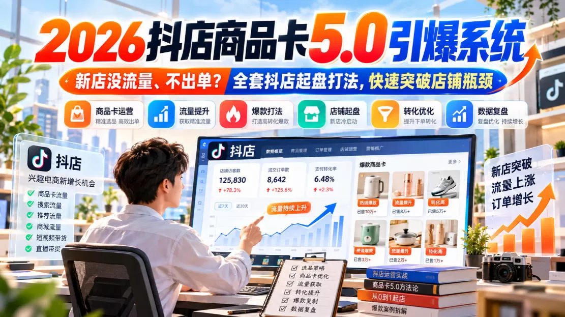 《2026抖店商品卡5.0三阶段起盘，零基础新店快速破零稳定出单》-猴哥资源站
