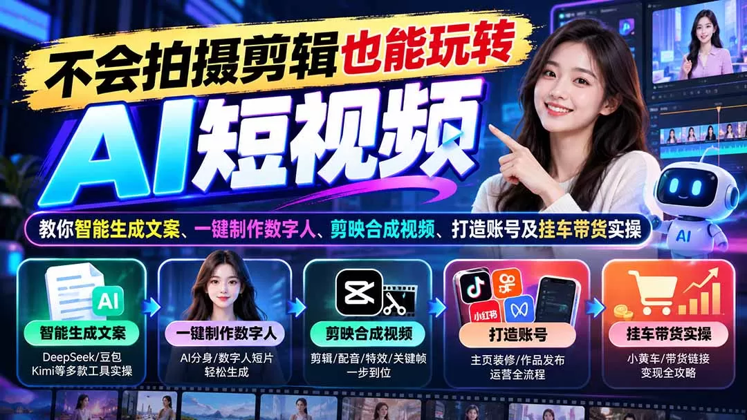 《AI短视频全流程实战：零基础也能批量出片带货变现》-猴哥资源站