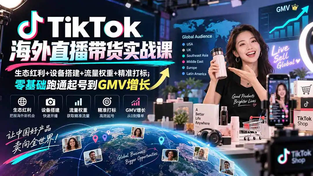 《TikTok直播带货全链路实战，零基础起号到GMV倍增》-猴哥资源站