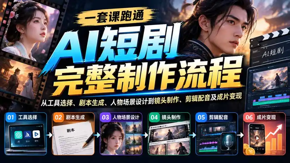 《AI短剧全流程拆解：零基础也能独立成片，解锁内容变现新玩法》-猴哥资源站
