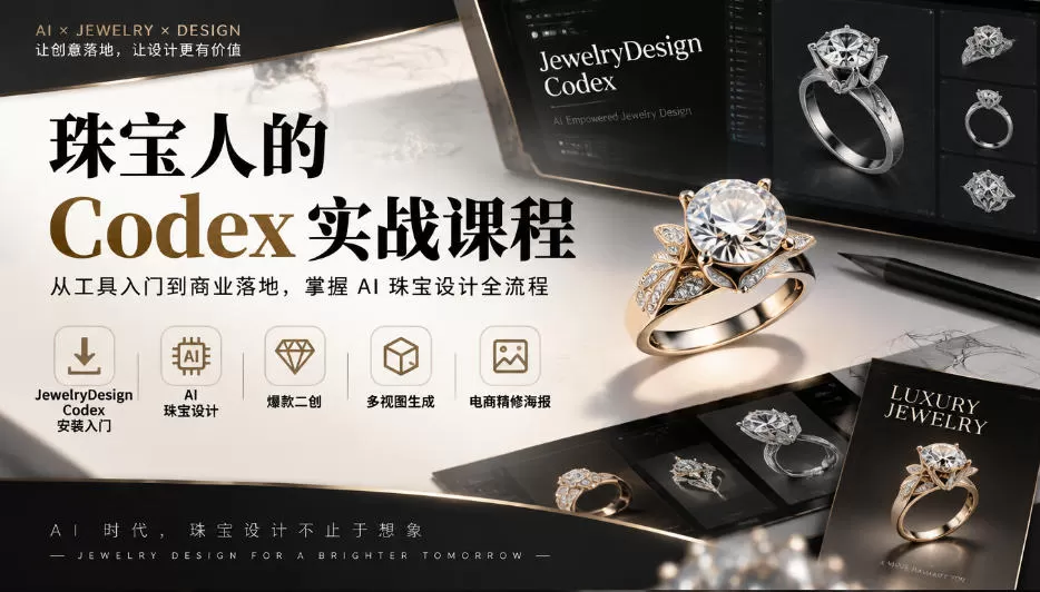 《珠宝人Codex全链路实战：AI出图二创多视图，电商海报一站搞定》-猴哥资源站