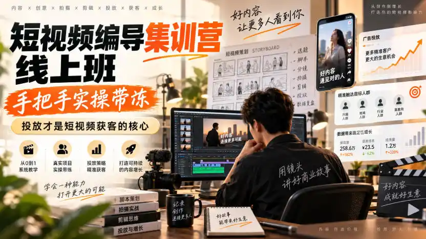 《短视频编导操盘手实战班，付费投放+AI批量获客全链路拆解》-猴哥资源站