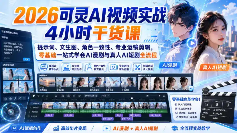 《可灵AI视频实战4小时，零基础做出AI漫剧与真人短剧全流程》-猴哥资源站