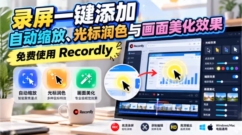 《免费录屏神器Recordly，一键自动缩放加光标特效，小白也能出精品》-猴哥资源站