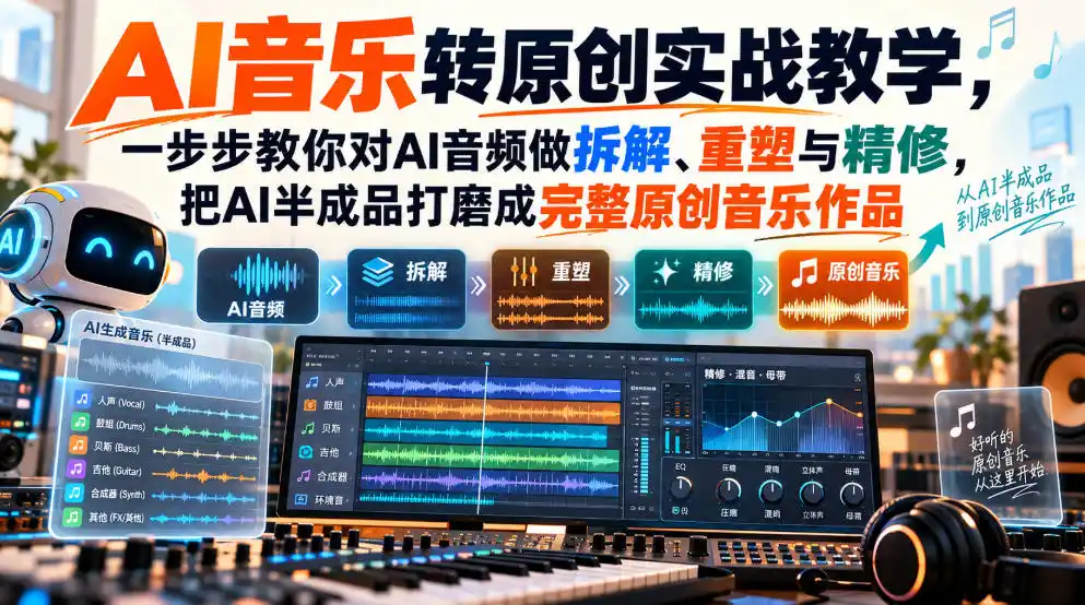 《AI音乐转原创全流程拆解，零基础把AI半成品打磨成可发布成品》-猴哥资源站
