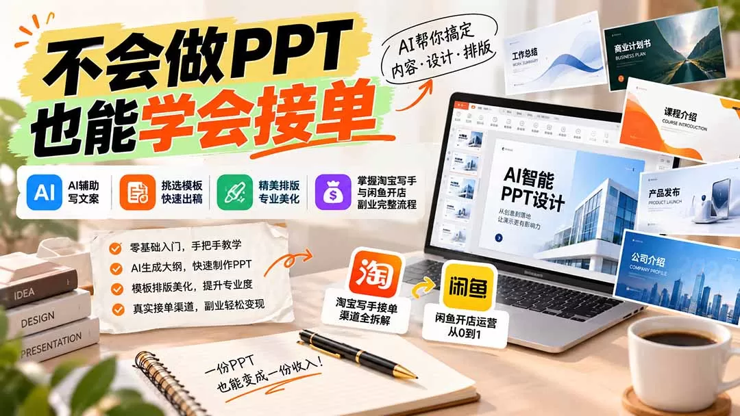 《AI做PPT接单全攻略，21天从零基础到稳定变现》-猴哥资源站