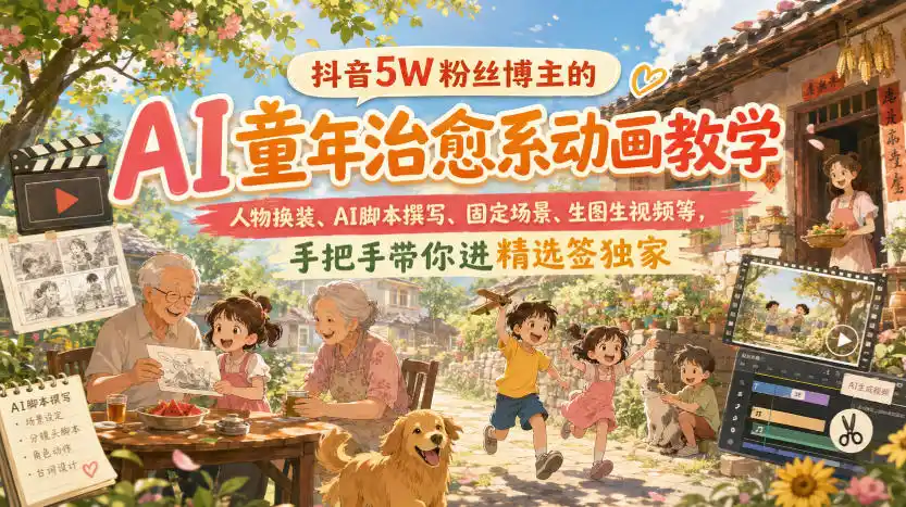 《AI童年治愈动画全流程实操，0基础也能拿下精选独家收益》-猴哥资源站