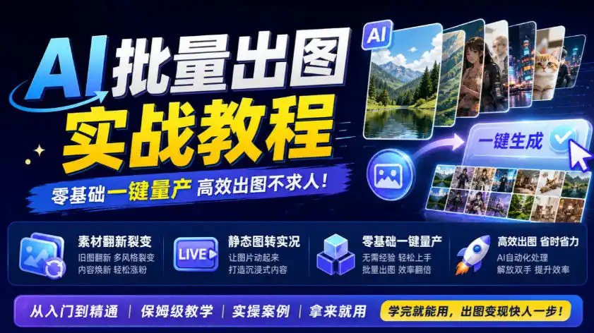 《AI批量出图实战：旧素材翻新裂变+静态转实况，零基础一键量产》-猴哥资源站