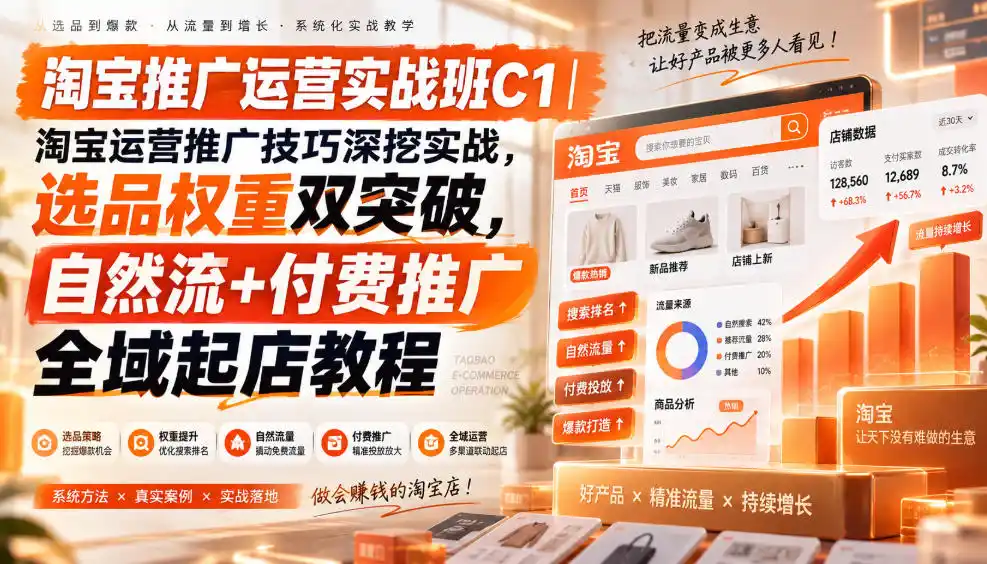 《淘宝运营从选品到权重，自然流+付费全域起店实战攻略》-猴哥资源站