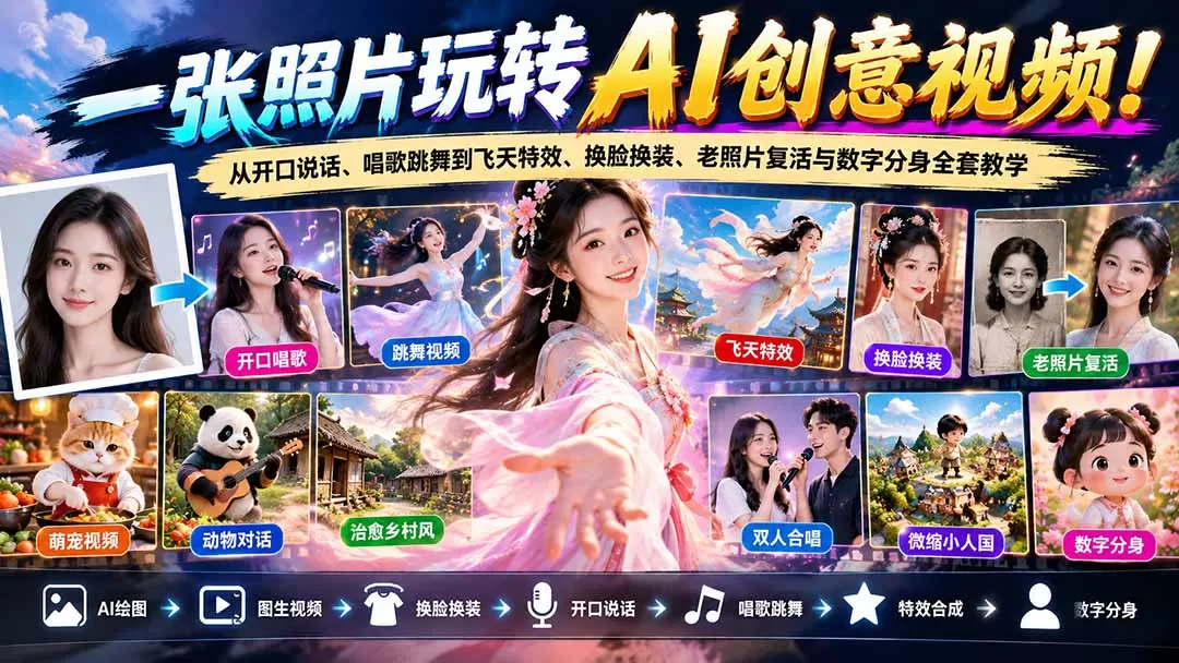 《零基础AI视频实战：50节实操解锁照片唱歌跳舞与爆款特效》-猴哥资源站