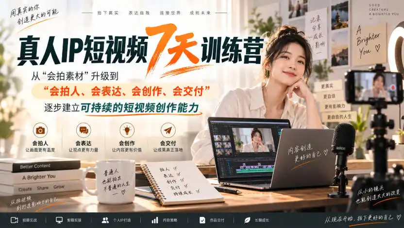 《真人IP短视频7天实战，从拍素材到拍出人味，商家变现全链路拆解》-猴哥资源站