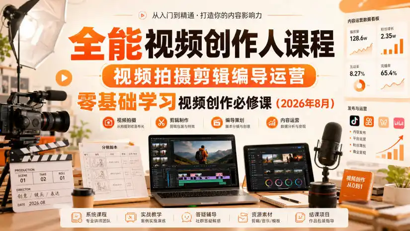 《零基础变身全能视频创作人，拍摄剪辑运营一站式实战攻略》-猴哥资源站
