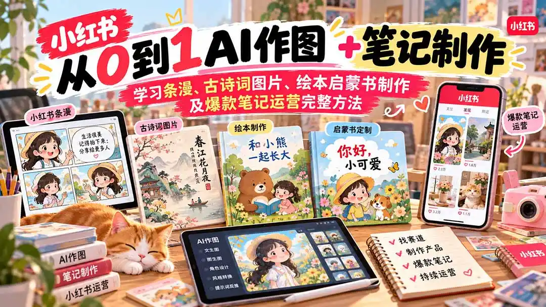 《小红书AI作图+笔记制作，零基础也能快速起号变现》-猴哥资源站