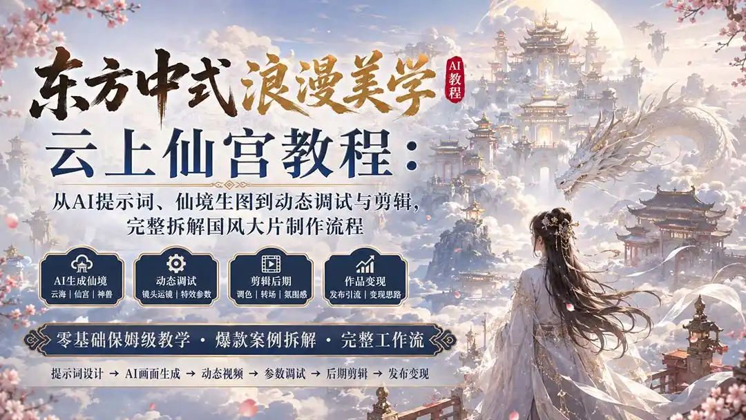 《AI国风仙宫视频实战教程：零基础打造百万播放爆款，全套变现攻略》-猴哥资源站