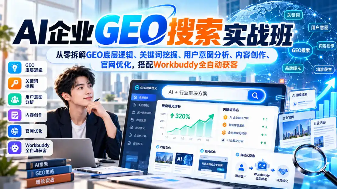 《AI企业GEO搜索获客：零代码搭建+全自动运维精准引流》-猴哥资源站