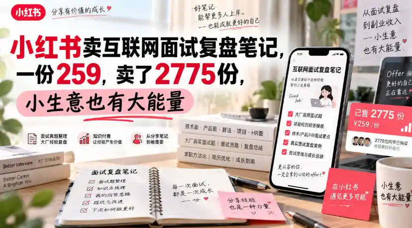 《小红书卖面试复盘笔记，259元卖出2775份的虚拟资料变现攻略》-猴哥资源站